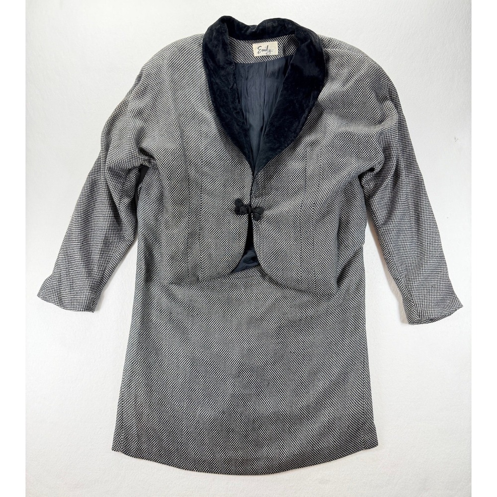 Vintage Emily 2 Piece Skirt Suit Black White Textured Set Unknown Size
